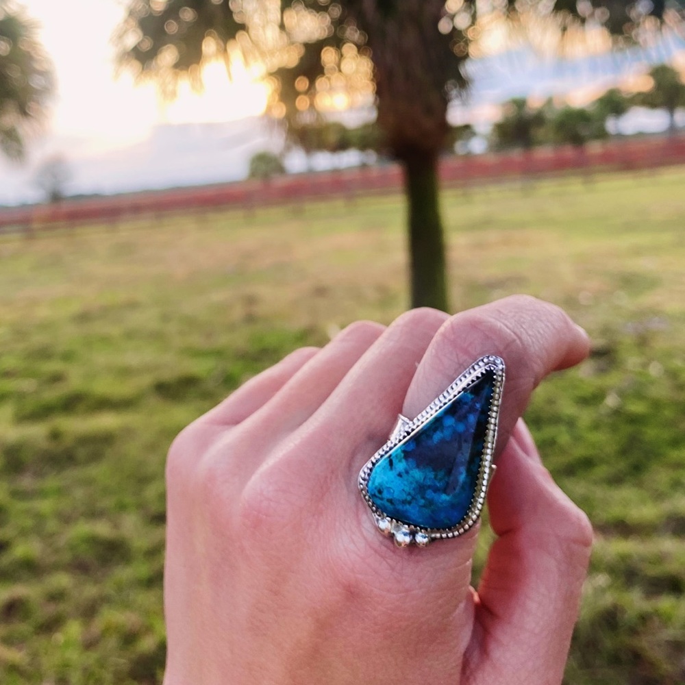 Turquoise & Sterling Silver Teardrop Ring Sz 7